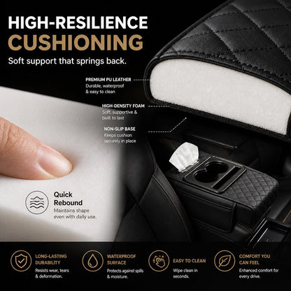 🚗 Car Console Organizer – PU Leather Armrest, Side Storage, Cup Holder