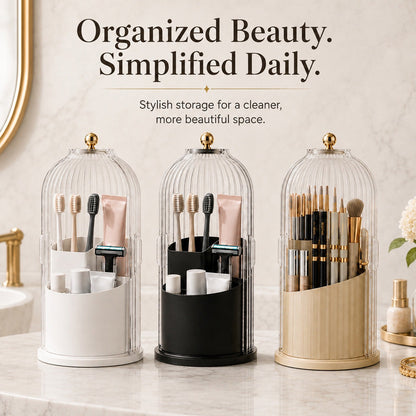 360° Rotating Toothbrush Holder with Lid, Dustproof Toothbrush & Toothpaste Storage Rack, Bathroom Organiser for Vanity Counter, Family Bathroom Accessory