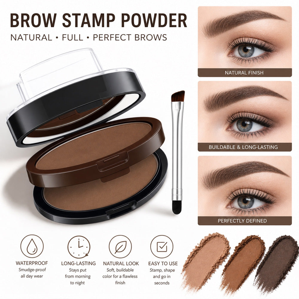 Instant Adjustable Eyebrow Stamp – Two‑color brow powder, waterproof & smudge‑proof. Natural, full brows in seconds! 💕🎀