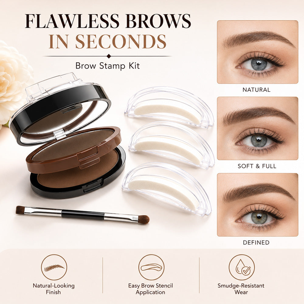 Instant Adjustable Eyebrow Stamp – Two‑color brow powder, waterproof & smudge‑proof. Natural, full brows in seconds! 💕🎀