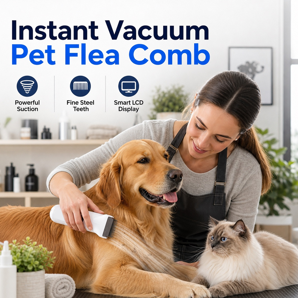 Hjmeta®-Electric Flea Comb for Pets – Vacuum suction + fine stainless teeth, chemical‑free flea removal. Gentle on coat, easy to clean – a must for pet parents! 🛡️✨