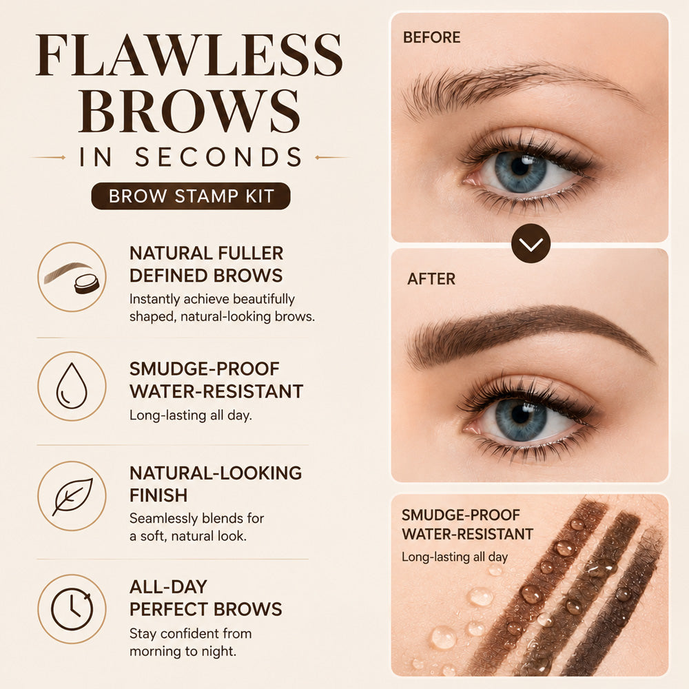 Instant Adjustable Eyebrow Stamp – Two‑color brow powder, waterproof & smudge‑proof. Natural, full brows in seconds! 💕🎀