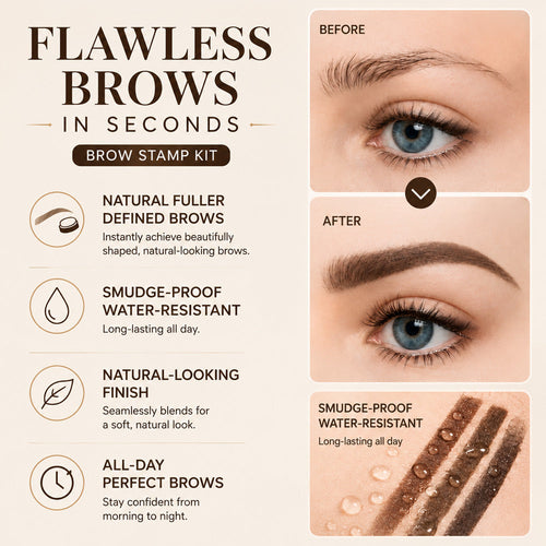 Instant Adjustable Eyebrow Stamp – Two‑color brow powder, waterproof & smudge‑proof. Natural, full brows in seconds! 💕🎀