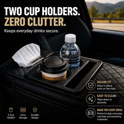 🚗 Car Console Organizer – PU Leather Armrest, Side Storage, Cup Holder