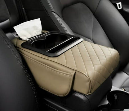 🚗 Car Console Organizer – PU Leather Armrest, Side Storage, Cup Holder