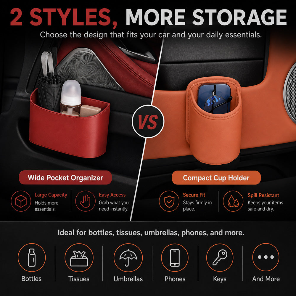 🥳2026 HOT SALE🥳💞50K+ SOLD!🚗🧺 53% OFF! Leather Car Door Cup Holder – Wide‑mouth opening, easy reach for drinks & phone. Clip‑on secure fit. PU leather, tough & stylish. 🛡️✨