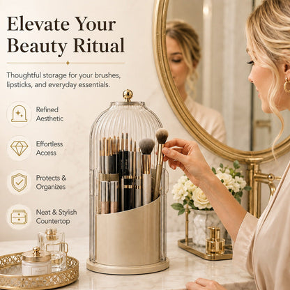 360° Rotating Toothbrush Holder with Lid, Dustproof Toothbrush & Toothpaste Storage Rack, Bathroom Organiser for Vanity Counter, Family Bathroom Accessory