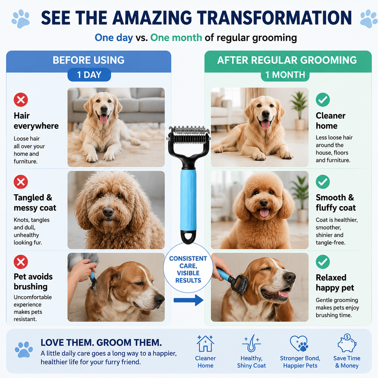 ✨HOT SALE: Only $19.99🔥Dual-Sided Pet Grooming Comb for Dogs & Cats
