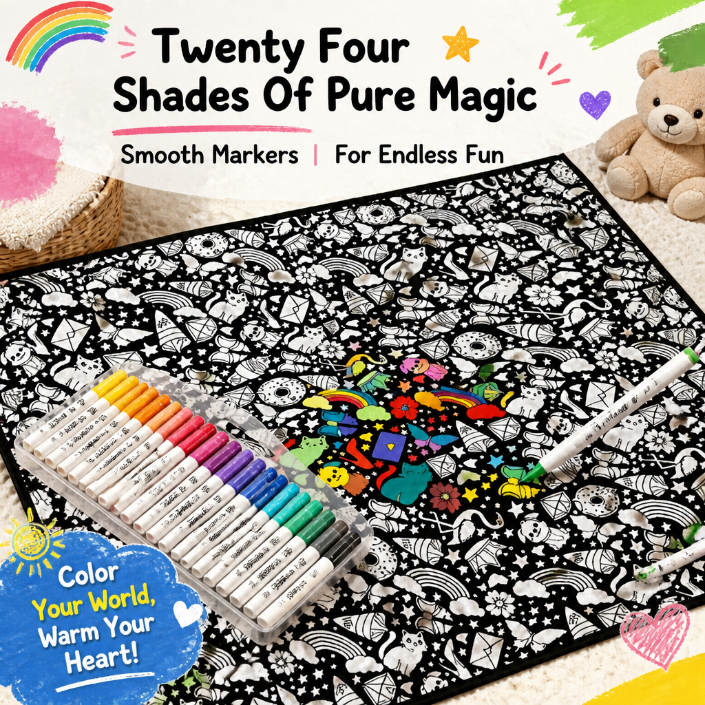 DIY Drawing Blanket (Optional 24-Color Marker Set) Create Your Art Blanket Washable Keepsake Blanket for Kids & Adults