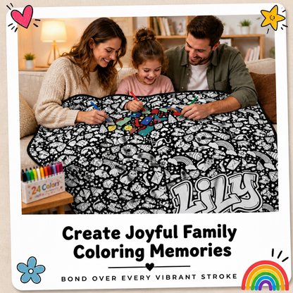 DIY Drawing Blanket (Optional 24-Color Marker Set) Create Your Art Blanket Washable Keepsake Blanket for Kids & Adults