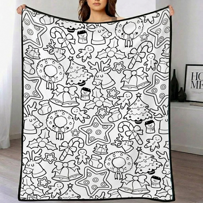 DIY Drawing Blanket (Optional 24-Color Marker Set) Create Your Art Blanket Washable Keepsake Blanket for Kids & Adults