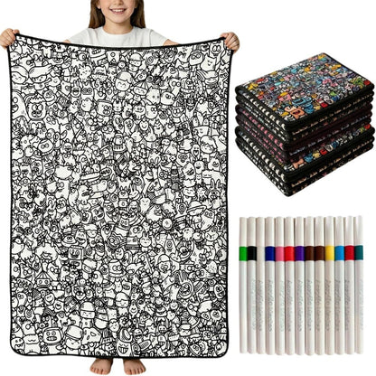 DIY Drawing Blanket (Optional 24-Color Marker Set) Create Your Art Blanket Washable Keepsake Blanket for Kids & Adults