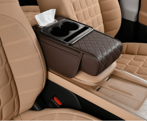 🚗 Car Console Organizer – PU Leather Armrest, Side Storage, Cup Holder