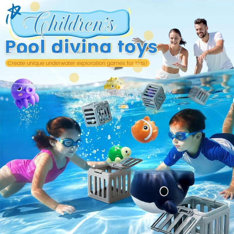 upsell-Summer Pool Toys for Kids - Diving Animal & Cage Set