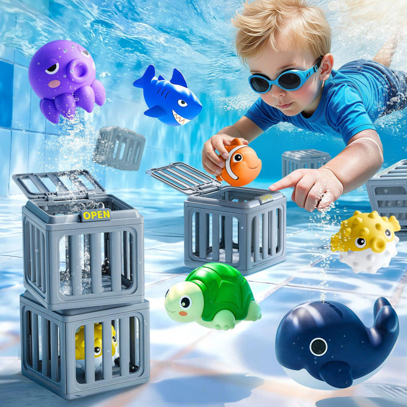 upsell-Summer Pool Toys for Kids - Diving Animal & Cage Set