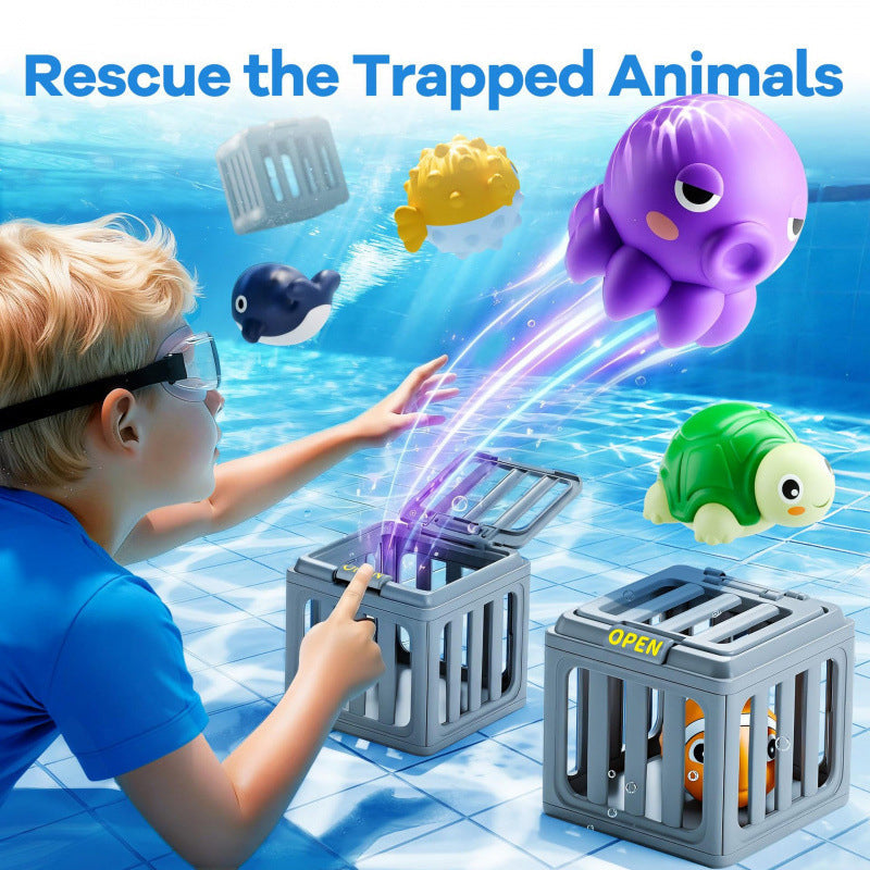 upsell-Summer Pool Toys for Kids - Diving Animal & Cage Set