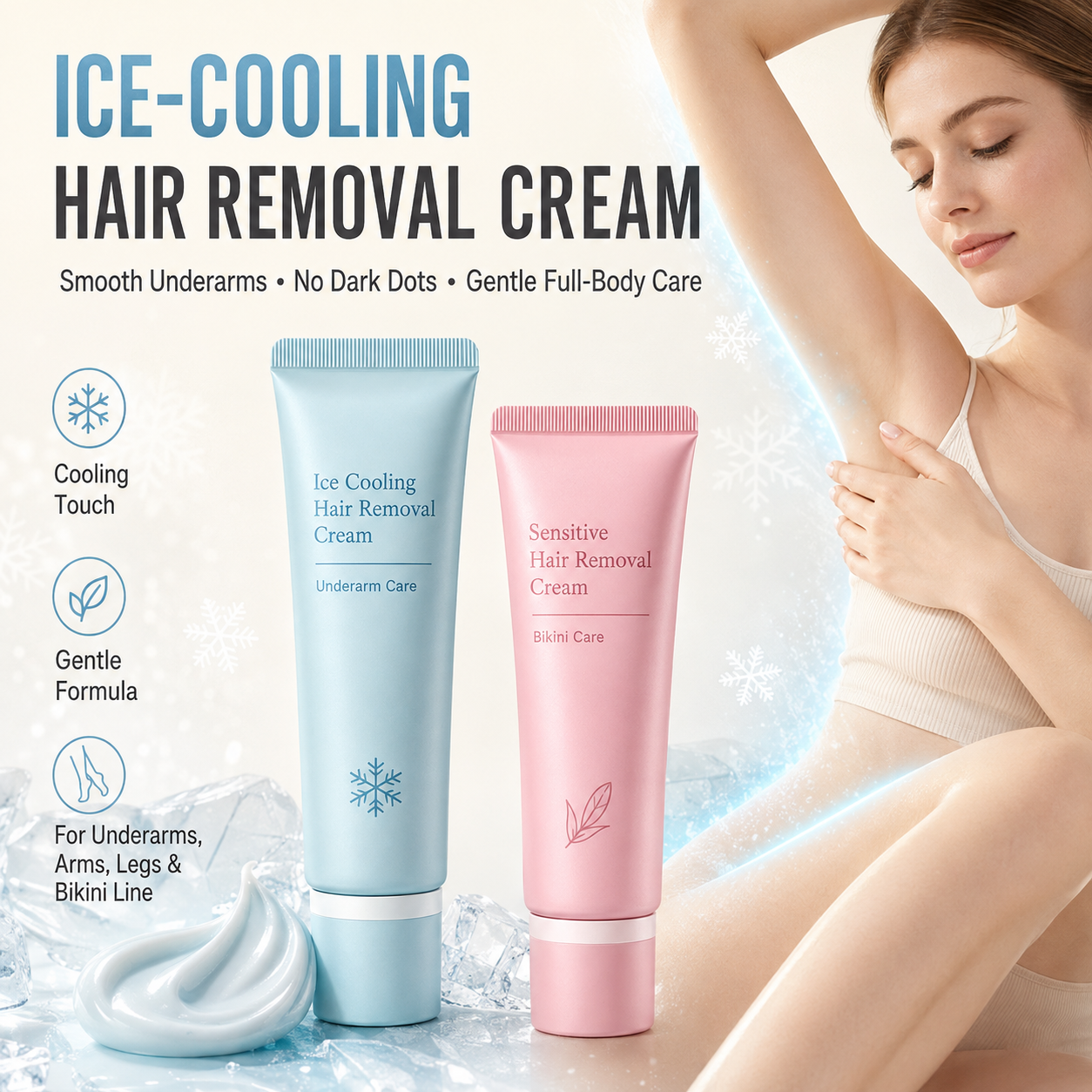 Gentle Hair Removal Cream  BUY 1, GET 1 FREE — Enjoy Cool, Gentle Hair Removal for Smoother Skin and Less Razor Hassle Every Day.