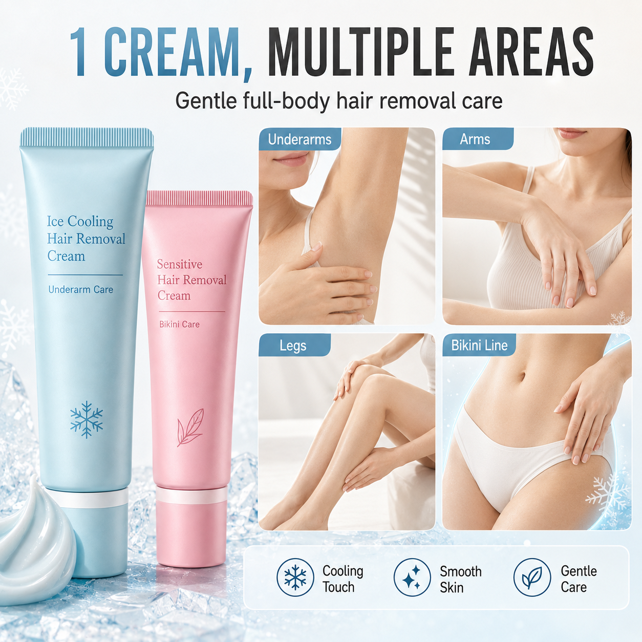 Gentle Hair Removal Cream  BUY 1, GET 1 FREE — Enjoy Cool, Gentle Hair Removal for Smoother Skin and Less Razor Hassle Every Day.